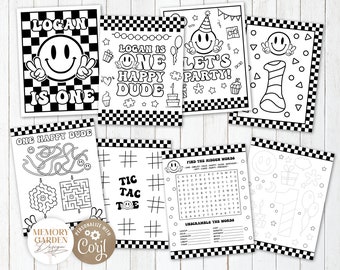 EDITABLE One Happy Dude Birthday Coloring Games Pages I Smiley Face Birthday Activity I Party Coloring Placement I Instant Download 008 CP
