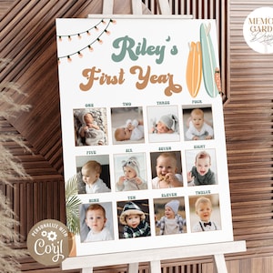 The Big ONE Editable First Birthday Photo board I Surfing Wave Photo collage I Retro Beach Summer Milestone Sign I Instant Download 016 PP