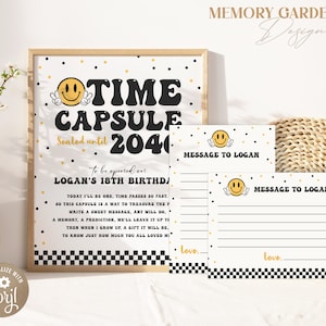 Cápsula do tempo do primeiro aniversário de um cara feliz e cartão de nota correspondente I cápsula do tempo do emoji de rosto sorridente I Download instantâneo 008 TC
