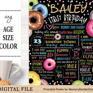 Poster alla lavagna per il primo compleanno di Ciambelle, striscione stampabile per la festa Smash cake di ragazzo o ragazza. File digitale personalizzato (039)