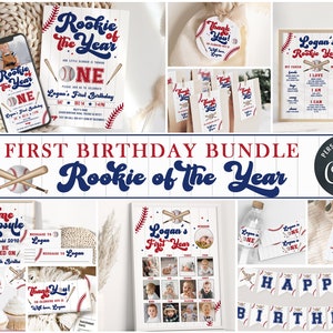EDITIERBARE Rookie of the Year ersten Geburtstagsparty BUNDLE I Baseball Boy Theme ersten Dekor I One Sport Template Kit I Instant Download 026 B