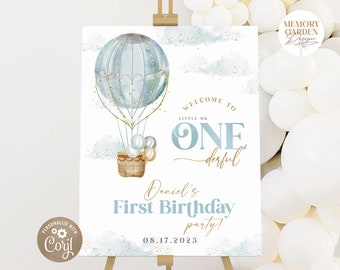 EDITABLE Little Mr ONEderful First Birthday Welcome sign I PBlue Gold Little Prince party template I Instant Download 022 WS