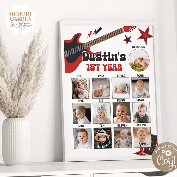 Another ONE Bites the Dust First Birthday Milestone Photo board I One Rocks I Rock n Roll Board 1st Year Sign I Instant Download 025 PP