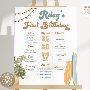 The Big ONE Editable First Birthday Milestone Poster I Surfing Wave Birthday Sign I Retro Beach Summer Board File I Instant Download 016 P