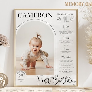 Póster EDITABLE minimalista del primer cumpleaños. Signo de hito moderno. Tablero de fotos sencillo. Tablero de fotos de un año. Archivo digital personalizado 210