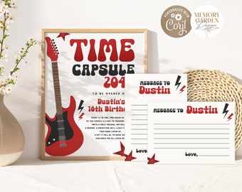 Another ONE Bites the Dust First Birthday time capsule & note card I One Rocks sign I Rock n Roll Decor template I Instant Download 025 TC