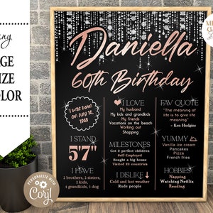 Cartaz de quadro-negro de aniversário de 30, 40 e 50 anos com luzes brilhantes EDITÁVEIS. Placa de marco em ouro rosa. Arquivo digital personalizado 015-1