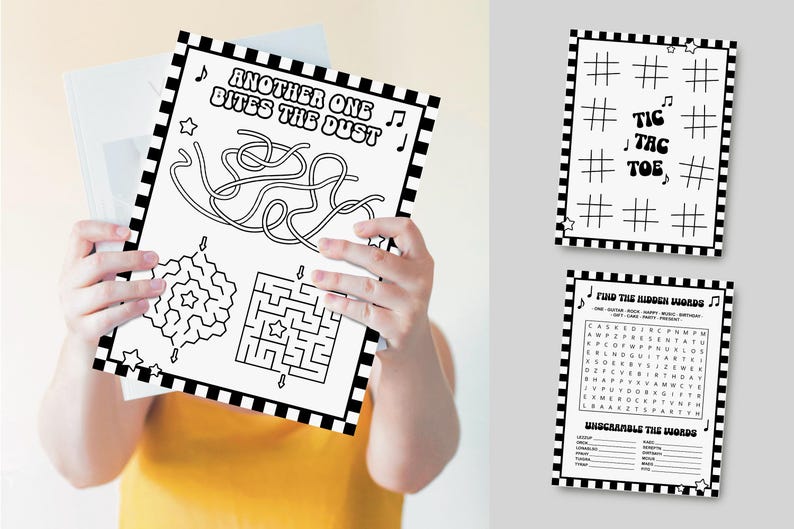 EDITABLE Another ONE Bites the Dust First Birthday Coloring Games Pages I One Rock n Roll Party Placement Activity I Instant Download 025 CP image 5