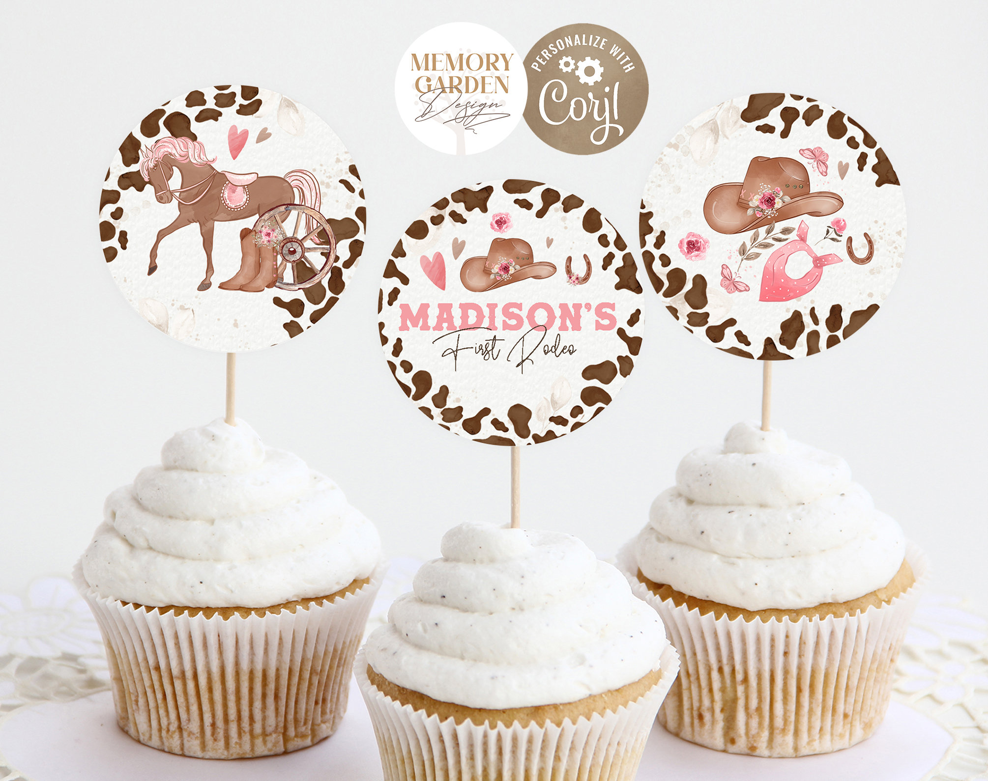 1st Rodeo Cowgirl Cupcake Toppers I First Birthday Cowgirl Cake Topper ...
