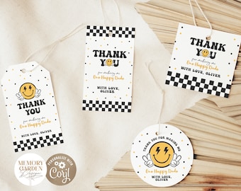 One Happy Dude Birthday Favor Tags, Lightning Bolt Design (Editable, Instant Download) 018 Tg