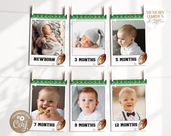EDITABLE First Year Down Birthday Photo Banner I Sports Football One Touchdown Monthly milestone birthday banner I Instant Download 054 PB
