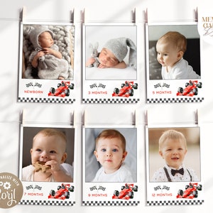 EDITIERBAR Fast One Boy Erster Geburtstag Foto Banner I Vintage Red Rennauto DIY Monatskarten I Rennwagen Meilensteine I Instant Download 043 PB