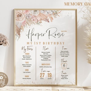 EDITABLE Boho floral tropical Watercolor First Birthday Chalkboard Poster Printable milestone banner. Personalized Digital file (205)