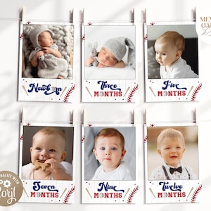 Rookie of the Year eerste verjaardag fotobanner I honkbal 1e jongen collage I honkbalbord 1e jaar maandelijks teken I Instant Download 026 PB