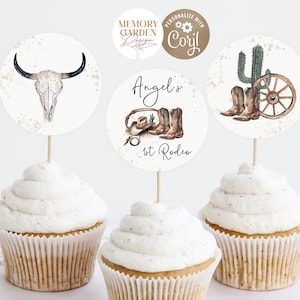 1st Rodeo cupcake toppers I First Birthday Cowboy Cowgirl cake topper I Digital Wild West Western party I Instant Download 218 Ct