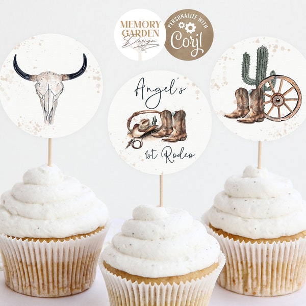 1st Rodeo cupcake toppers I First Birthday Cowboy Cowgirl cake topper I Digital Wild West Western party I Instant Download 218 Ct