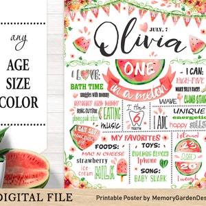Poster alla lavagna per il primo compleanno uno in un melone, Smash cake stampabile con striscione per feste all’aperto. File digitale personalizzato (082)