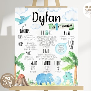 Affiche MODÈLE Dinosaure premier anniversaire tableau I imprimable Dino jalon bannière smash cake party I fichier numérique personnalisé 146