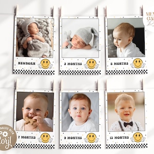 Banner de foto de primeiro aniversário de menino feliz EDITÁVEL One Dude Boy I Olhos de raio rosto Cartão de aniversário de marco mensal I Download instantâneo 018 PB