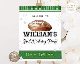 EDITABLE First Year Down Birthday Welcome sign I Football One Touchdown template I 1st 2nd Sport board I Instant Download 054 WS