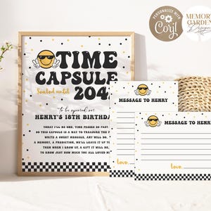 Cápsula do tempo do primeiro aniversário de um cara legal e cartão de nota correspondente I cápsula do tempo do emoji de rosto sorridente I Download instantâneo 050 TC