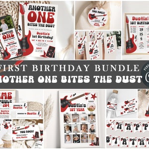 EDITÁVEL Another ONE Bites the Dust Primeira festa de aniversário BUNDLE I One Rocks I Kit de modelo de decoração com tema Rock n Roll I Download instantâneo 025 B