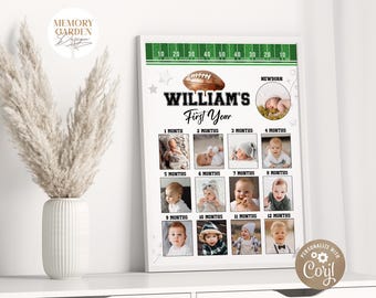 EDITABLE First Year Down Birthday Photo board I Football One Touchdown Photo collage I First year Sports sign I Instant Download 054 PP