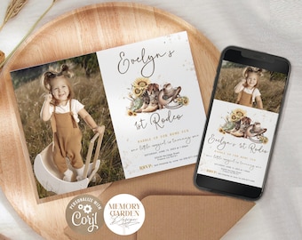 Cowgirl Birthday invitation with photo I First 1st Rodeo party template I Country Wild West Western theme Invite I Instant Download 217 Ip