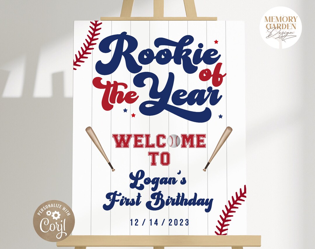 Rookie of the Year First Birthday Welcome Sign I Baseball Boy Theme 1st ...