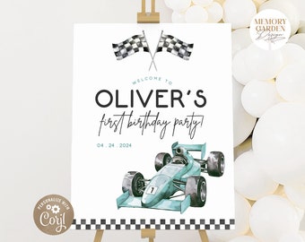 EDITABLE Fast One Boy First Birthday Welcome sign I Vintage Race car DIY template I Racing car First Year Sign I Instant Download 042 WS