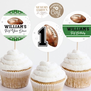 EDITABLE First Year Down Birthday cupcake toppers template I Sports Football One Touchdown birthday cake toppers I Instant Download 054 Ct