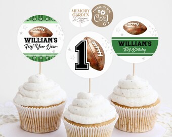 EDITABLE First Year Down Birthday cupcake toppers template I Sports Football One Touchdown birthday cake toppers I Instant Download 054 Ct
