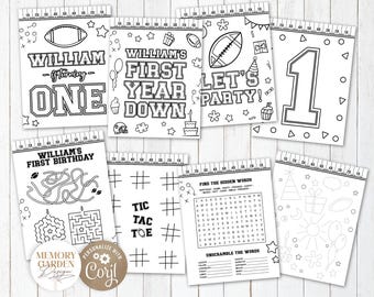 EDITABLE First Year Down Birthday Coloring Games Pages I Football One Touchdown Party Activity I Sports Placement I Instant Download 054 CP