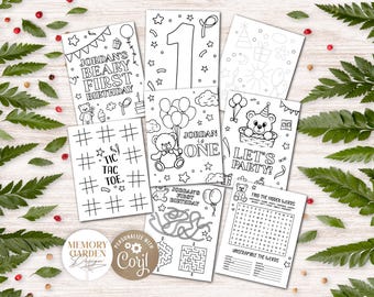 Editable Beary First Birthday Coloring Games Pages I Cute Teddy Bear Party Placement Activity I Our Bear is One I Instant Download 119 CP