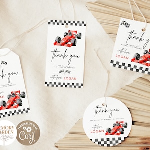 Etiquetas de lembrancinhas de primeiro aniversário para meninos Fast One EDITÁVEIS I Presente de carro de corrida vermelho vintage I Decorações de carro de corrida DIY Obrigado I Download instantâneo 043 Tg
