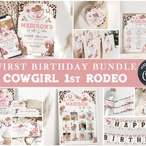 PACOTE EDITÁVEL para festa de primeiro aniversário de 1ª garota de rodeio I Modelos de cowgirl para crianças do oeste I Festa do oeste selvagem I Download instantâneo 219 B