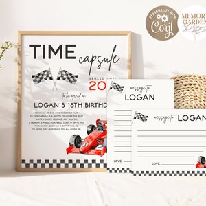 EDITIERBARE Fast One Boy Erstgeburtstag Zeitkapsel Notiz Karte I Vintage Red Rennauto DIY Vorlage I Rennwagen Zeichen I Instant Download 043 TC