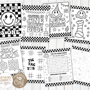Pagine da colorare di One Happy Dude Birthday MODIFICABILI I Attività di compleanno con faccine sorridenti I Posizionamento di colorazione per feste I Download immediato 018 CP