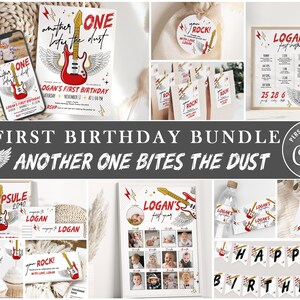 EDITÁVEL Another ONE Bites the Dust Primeira festa de aniversário BUNDLE I One Rocks I Kit de modelo de decoração com tema Rock n Roll I Download instantâneo 024 B