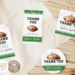 Plantilla de etiquetas de regalo de cumpleaños editables para el primer año I Etiqueta de agradecimiento de regalo de un touchdown de fútbol deportivo I Descarga instantánea 054 Tg