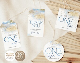 EDITABLE Little Mr OneDerful First Birthday favor tags template I Blue Gold Prince thank you tag I Onederful Gift I Instant Download 017 Tg