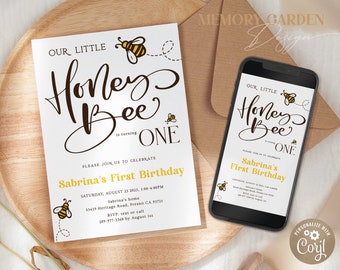 First Bee Day Birthday invitation I Editable 1st Birthday Honey Bee Digital Evite I It's sweet to bee one Theme I Instant Download 011 I