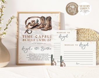1st Rodeo Time capsule & note card I First Birthday Cowboy Cowgirl party template I Digital Wild West Western sign I Instant Download 218 TC
