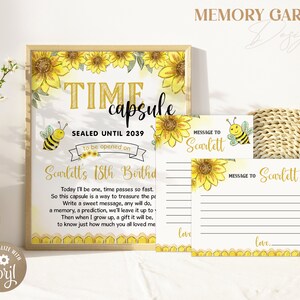 First Bee day Birthday Time Capsule & matching note card I Honey bee editable time capsule I It&#39;s sweet to bee one I Instant Download 189 TC