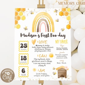 EDITABLE Honey Bee primo compleanno Milestone Poster I Rustic Bee-Day party I Stampabile acquerello calabrone segno I File digitale 010