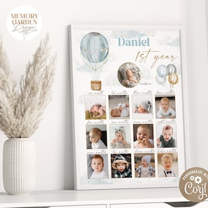 EDITÁVEL Pequeno Sr. ONEderful Primeiro aniversário Foto board I Azul Ouro Pequeno Príncipe Foto colagem I Um ano placa I Download instantâneo 022 PP