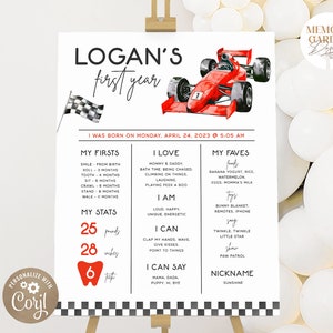 Affiche MODIFIABLE Fast One Boy premier anniversaire jalon I voiture de course rouge vintage signe bricolage I voiture de course aquarelle planche I téléchargement immédiat 043 P