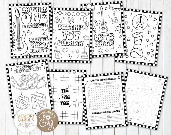 EDITABLE Another ONE Bites the Dust First Birthday Coloring Games Pages I One Rock n Roll Party Placement Activity I Instant Download 025 CP