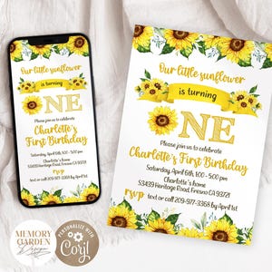 EDITIERBAR Unsere kleine Sonnenblume erste Geburtstag Mädchen Einladung I Blumen Sommer rustikal Evite I Wilde Blume einladen I Sofortiger Download 118 I