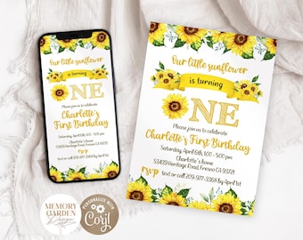 Our Little Sunflower First Birthday Invitation: Floral Summer Evite (Digital Download) 118 I